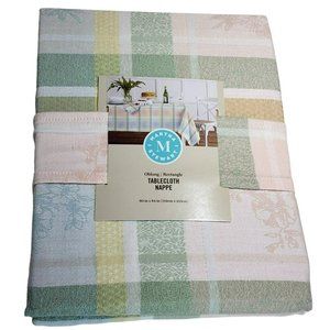 Martha Stewart Jacquard Flowers and Plaids Pastel Color Tablecloth 60x84 Oblong